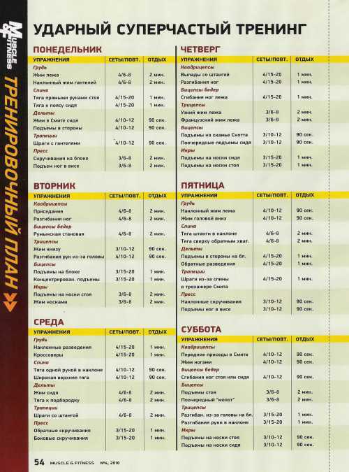 Программа занятий в тренажерном зале